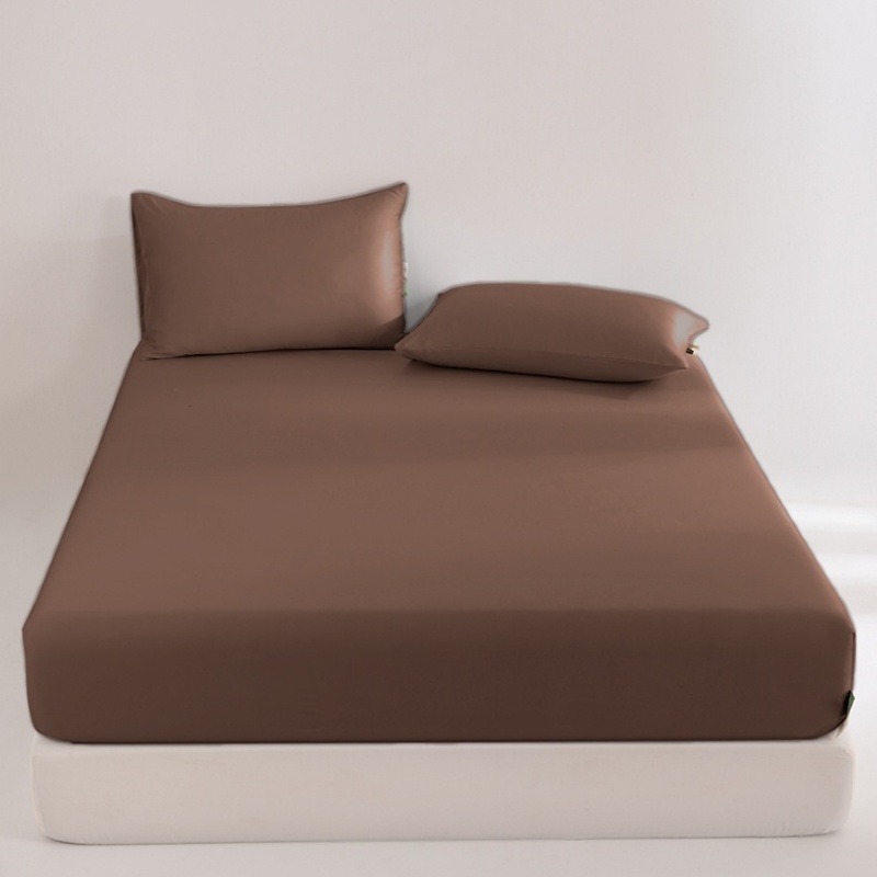 Fitted Bed Sheets Deep Pocket - 100%ユーカリリヨセル製シルクのような肌触りの冷却マットレスカバー、深いポケット付き、スムースコーヒー、ダブルベッドシーツ 180*200*1枚