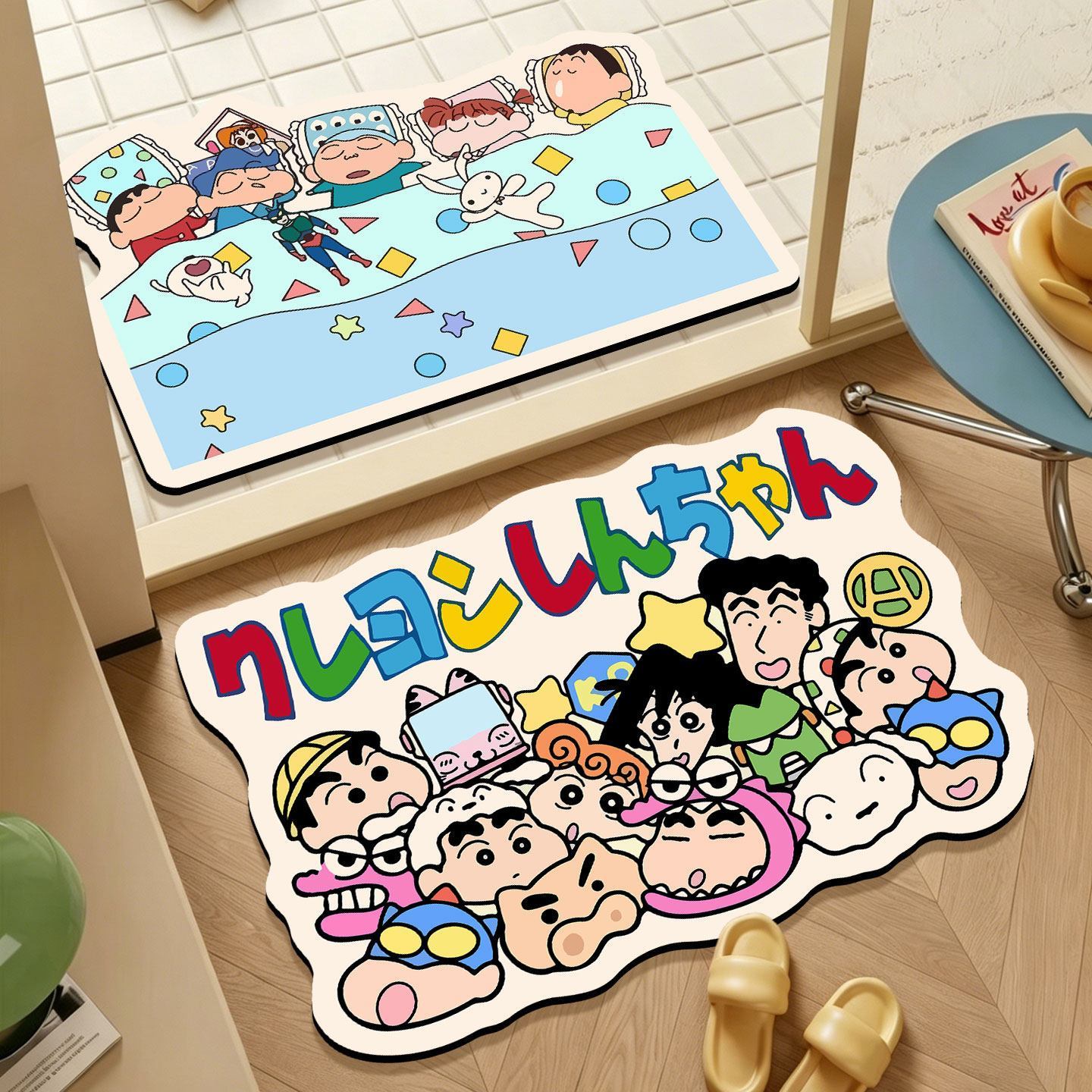 Quick Dry Diatomite Bath Mat - クレヨンしんちゃん 不規則形状バスマット、漫画柄吸水性滑り止め速乾性フロアマット、浴室ドアや家の装飾に