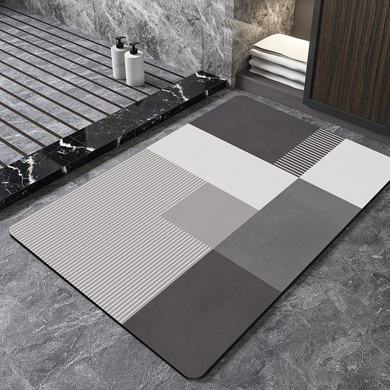 Quick Dry Diatomite Bath Mat - 北欧幾何学珪藻土バスマット浴室超吸収性フットマットノンスリップ速乾性トイレシャワートイレルームラグ玄関マット