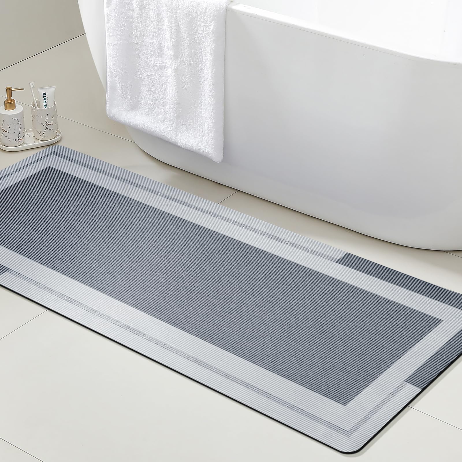 Quick Dry Diatomite Bath Mat - VIKAMAバスルームランナーラグ、滑り止めゴム裏地付き、速乾性、超吸収性バスマット、洗濯機洗い可能、フロアマット、ホームデコレーション