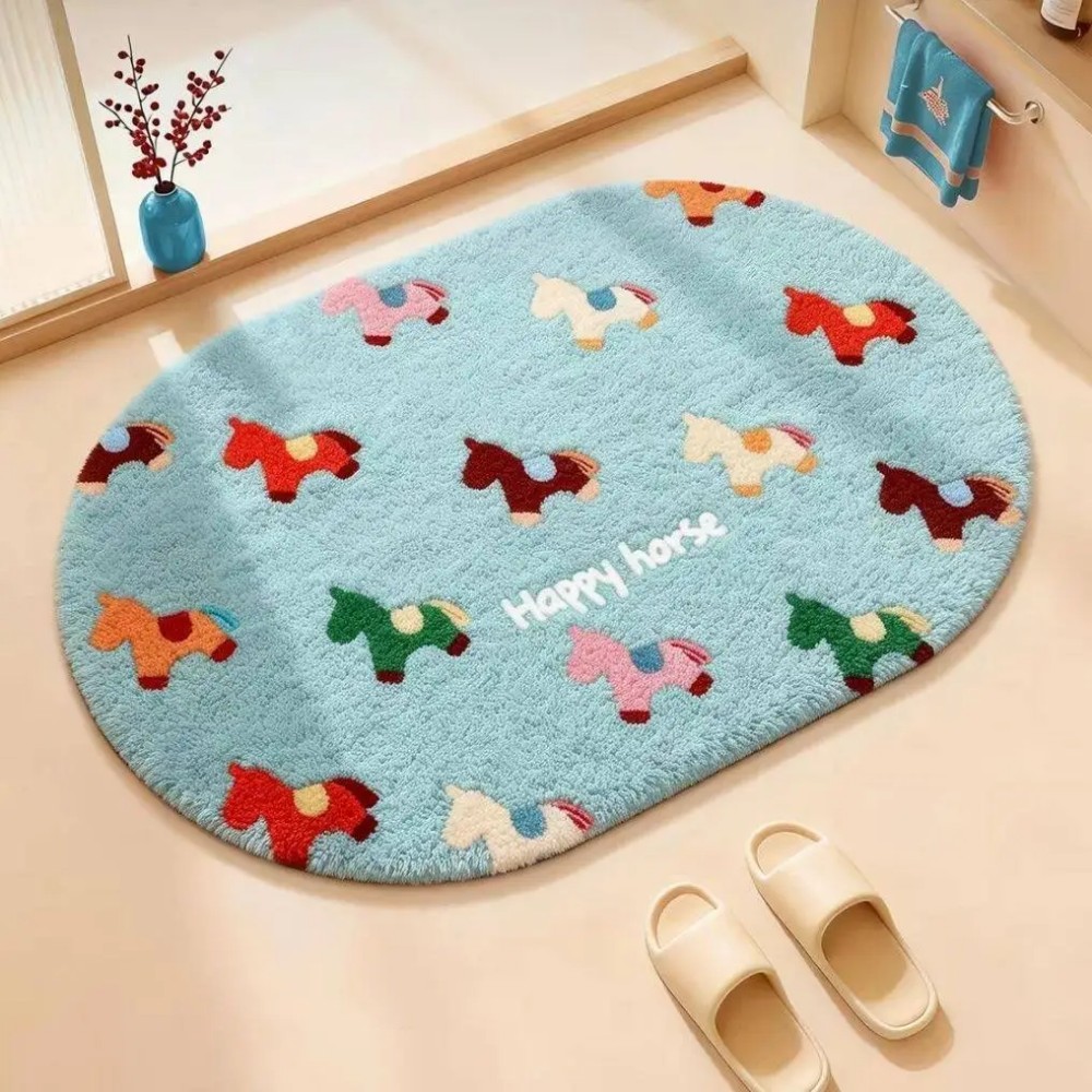 Quick Dry Diatomite Bath Mat - VIKAMA ノンスリップ 馬の干支柄 洗えるバスマット 吸水速乾 浴室入口