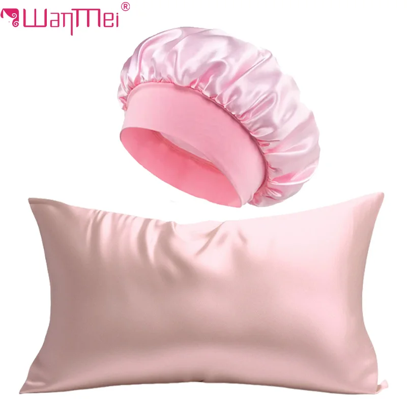Satin Silk Pillowcase Hair Skin - 2個入りシルク枕カバー＆サテンボンネットセット シルクヘア＆スキンケア枕カバー + ロングヘア用特大サテン裏地付きスリープボンネット