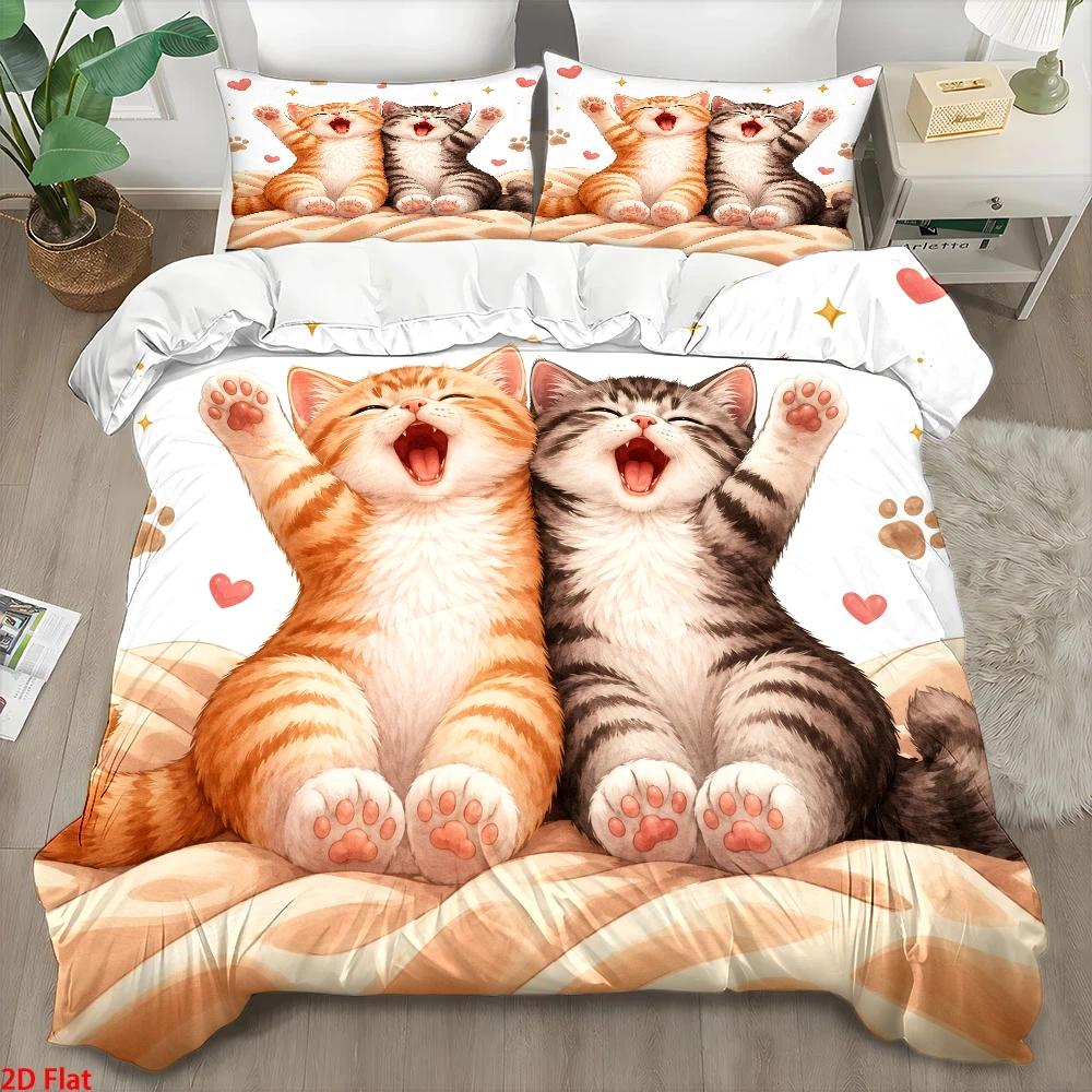 Duvet Cover Sets With Zipper - 3ピースのかわいい猫柄布団カバーセット、3ピース寝具セット（1*布団カバー+2*枕カバー）、肌に優しい通気性のあるポリエステル織り寝具、北欧スタイルのダブル寝具、柔らかく快適なオールシーズン対応ベッドカバー、目に見えないジッパー付きしわ防止簡単清掃ベッドカバー、居心地の良い家の寝室装飾セット、洗濯機で洗える耐久性のある学生寮寝具、モダンでミニマルな軽量高級寝具セット、大型布団カバーセット（自宅のマスターベッドルームとゲストルーム用）、キルティング加工