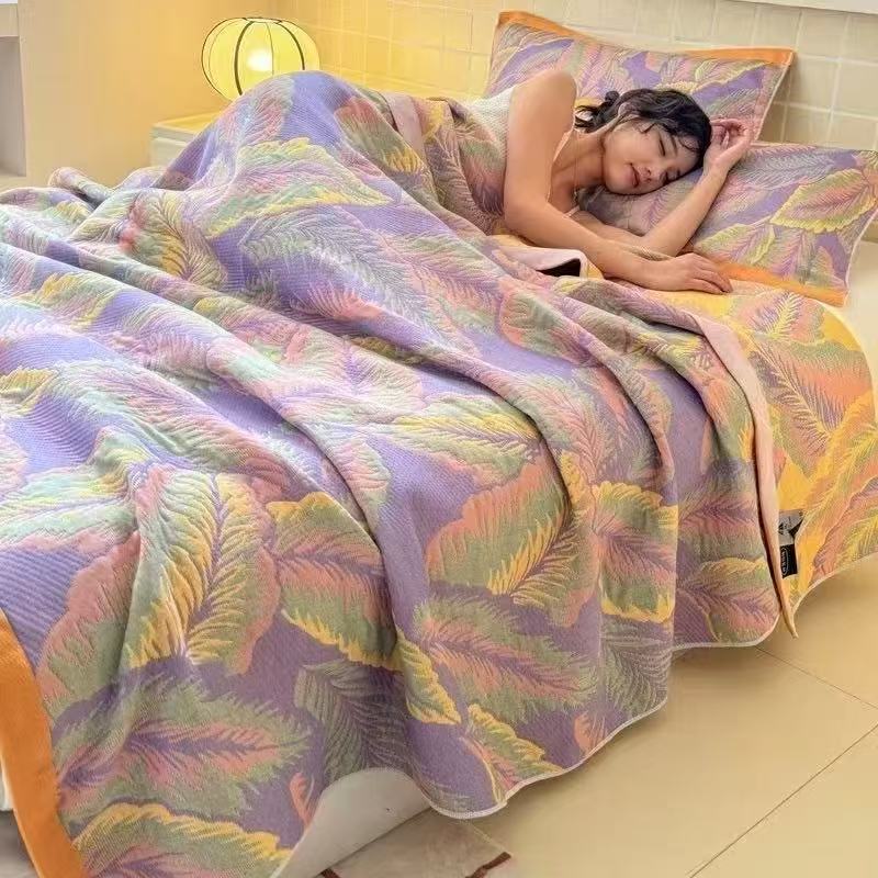 Muslin Cotton Bedspread - 6層モスリンブランケット クイーンサイズ、軽量サマーコットンソファ用ブランケット、通気性のあるベッドカバー、ソフトで涼しいブランケット