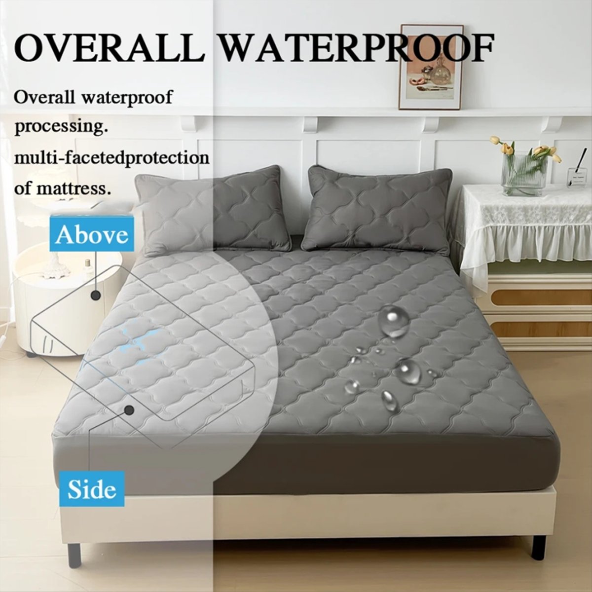 Waterproof Mattress Protector Breathable - 防水加工済みフィットシーツ、マットレスパッド、柔らかいマイクロファイバー通気性ベッドスプレッドカバープロテクター（180x200cmクイーンサイズ）