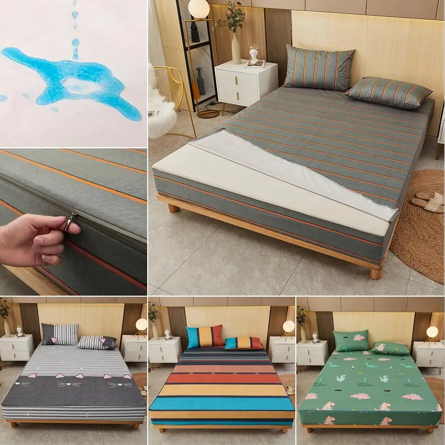 Waterproof Mattress Protector Breathable - ジッパー付き6面マットレスプロテクター,防水シートカバー,シングル/クイーン/キング/ツイン/カスタマイズ可能なベッドシーツ