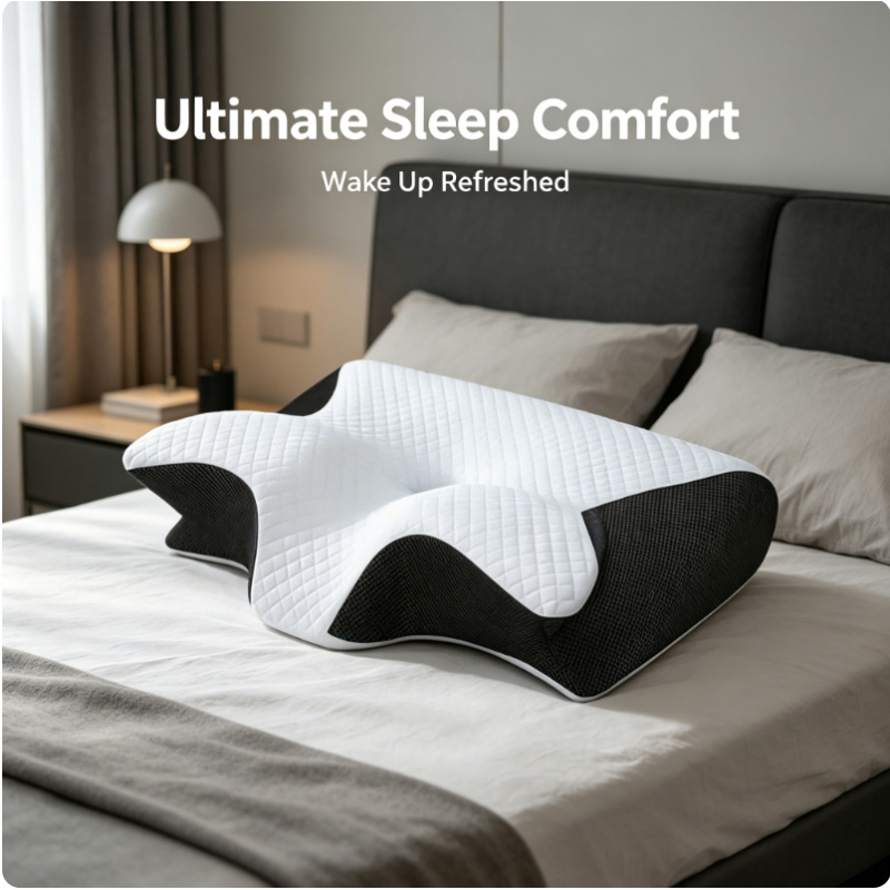 Memory Foam Orthopedic Pillow Neck Pain - 低反発素材の頸椎枕、横向き寝・仰向け寝・うつ伏せ寝対応、人間工学に基づいた整形外科的ネックサポート、ネックペイン緩和、輪郭形状サポートベッド