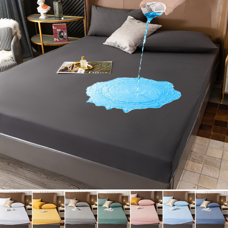 Waterproof Mattress Protector Breathable - 100% 防水マットレスカバープロテクター調節可能なベッドフィットシーツ弾性バンド付きシングル、ダブル、キングサイズ 140/160/180x200