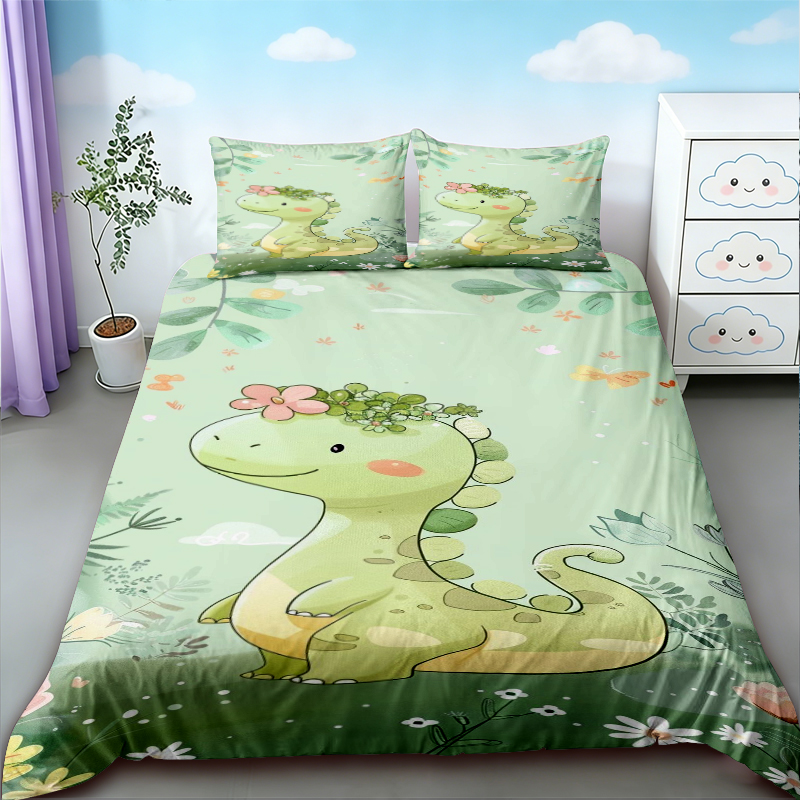 Bedding - 布団カバーかわいい恐竜キングクイーンかわいい漫画ワイルドディノ寝具セット子供男の子女の子ジャングル動物掛け布団カバー