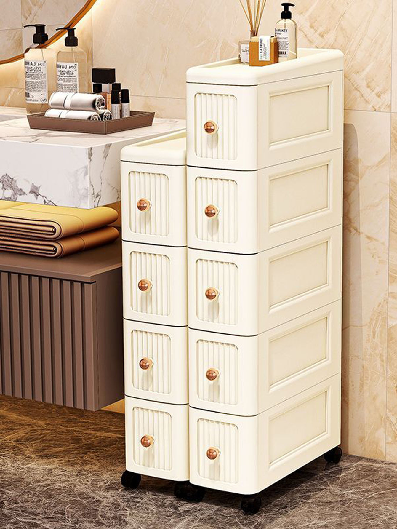 Kitchen - 幅15CMの隙間収納キャビネット – キッチン冷蔵庫やテーブルの下に置く狭い棚、小さなスペース用の厚いオーガナイザー、省スペース設計