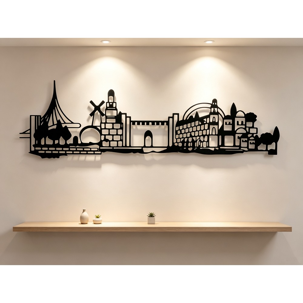 Home Decor - CIFBUY メタルウォールアート エルサレムスカイライン装飾、ヴィンテージオールドシティシルエットウォールデコレーション、ダビデの星付き、素朴なアイアンアートワーク