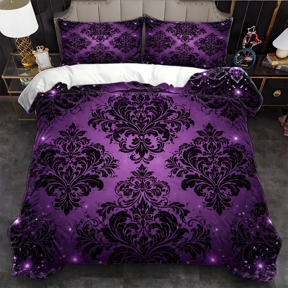 Duvet Cover Sets With Zipper - ライトラグジュアリーフローラルデュベカバーセット3点セット（ラインストーン付き）- シルクのような肌触りの寝具、洗濯機で洗える、ベッド用隠しジッパー