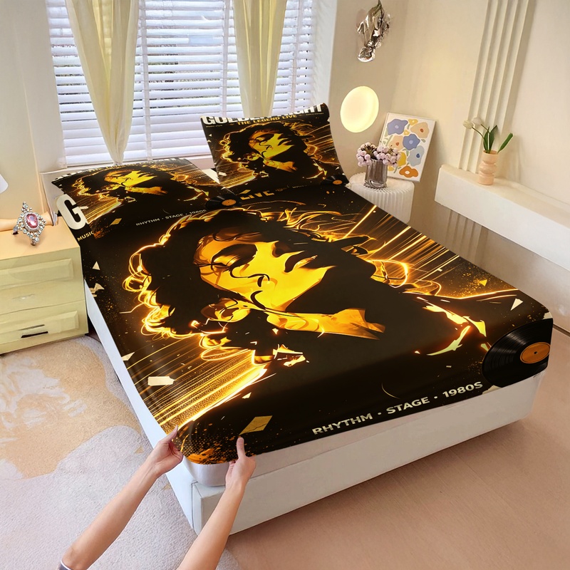 Fitted Bed Sheets Deep Pocket - ポップアイコンマイケル・ジャクソンフィットシーツセットキングオブポップステージプリントベッドシーツセット伸縮性ディープポケットベッドリネンレジェンドデコレーションギフト