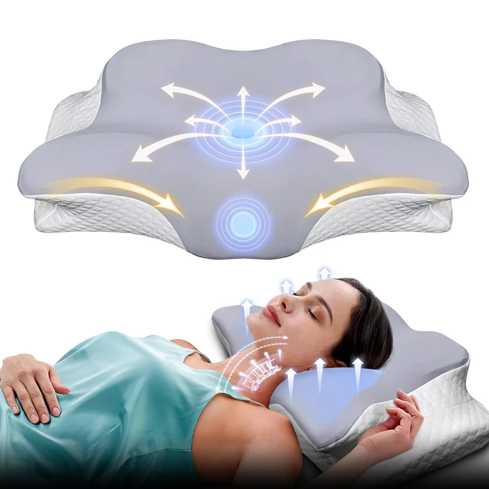 Memory Foam Orthopedic Pillow Neck Pain - メモリーフォーム枕 バタフライ型 リラックス効果のある頸椎用低反発ネックピロー 痛み緩和 睡眠用整形外科枕 ベッド用品