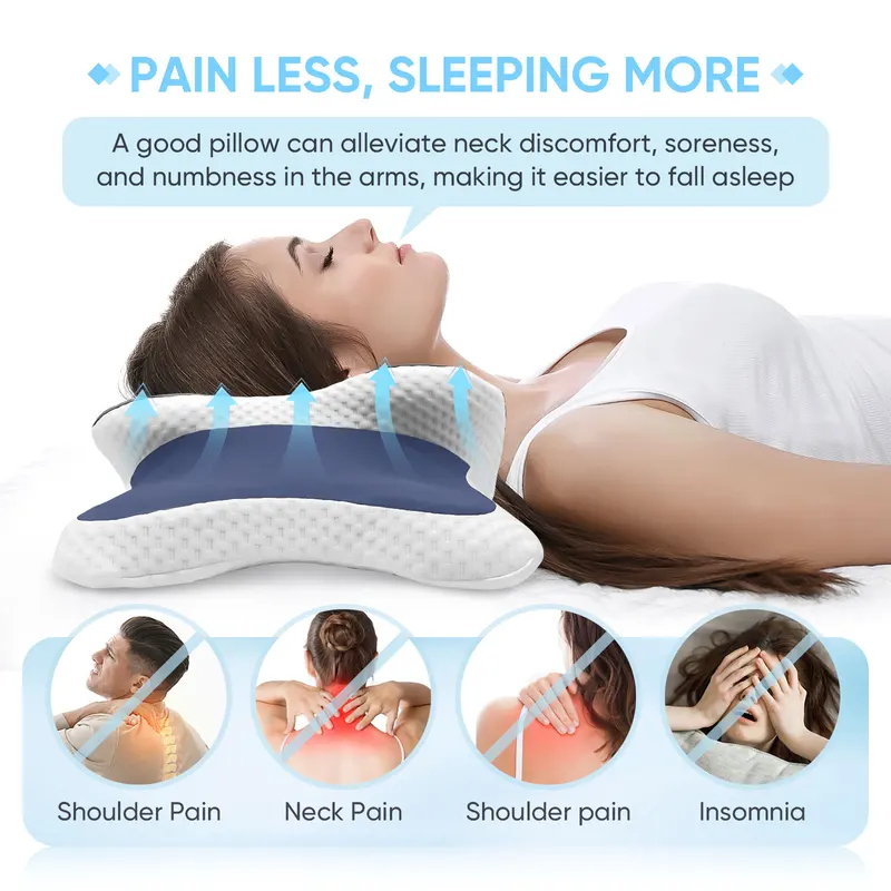 Memory Foam Orthopedic Pillow Neck Pain - 低反発枕 頸椎枕 首の痛み緩和 輪郭形状記憶枕 人間工学に基づいた整形外科用ネックサポート 横向き寝・仰向け寝・うつ伏せ寝対応