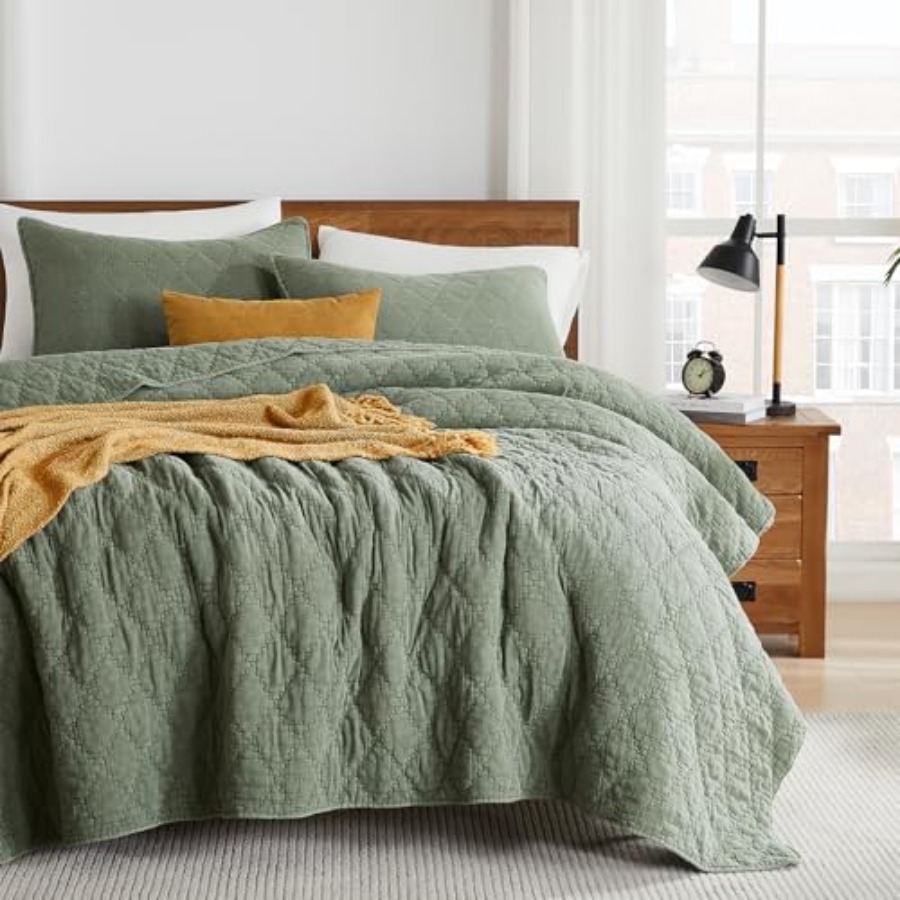 Muslin Cotton Bedspread - サイズキルトセット モスリンコットンシェル ダウン風ポリフィル ソフトシャビーシック ラスティックファームハウス カントリーベッドスプレッド