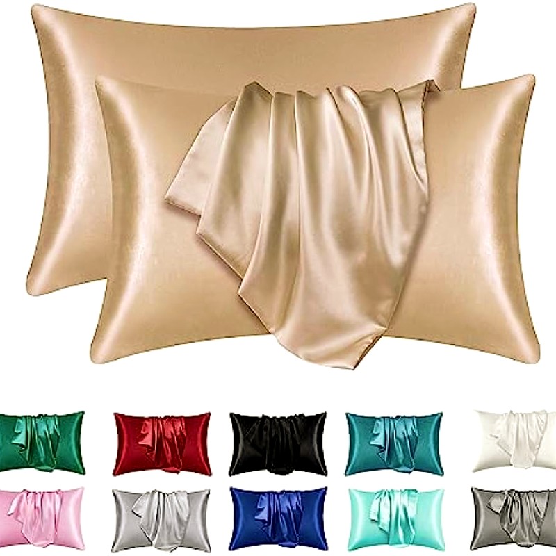 Satin Silk Pillowcase Hair Skin - 2枚組 サテンシルク枕カバー 髪と肌に良い コーラル枕カバー スタンダードサイズ 超柔らか枕カバーセット
