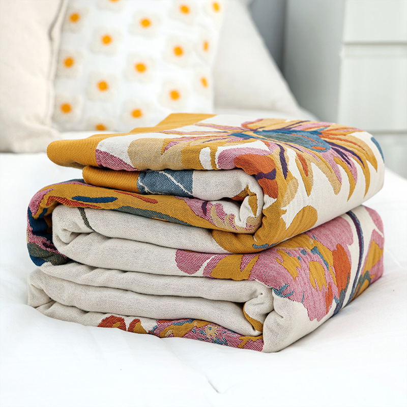 Muslin Cotton Bedspread - シフォンガーゼ付きのシンプルなコットンブランケット,シングルとダブルベッドのキルト,ベッドカバー,ソファ