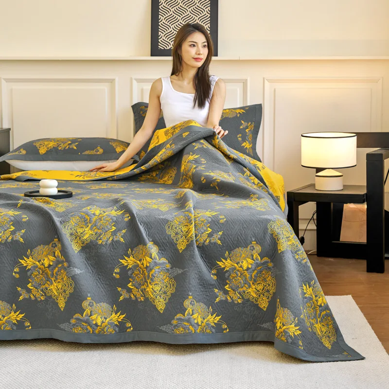 Muslin Cotton Bedspread - R -100%コットンモスリンガーゼブランケット＆ソファカバー、60Sトリプルレイヤージャカードカバーレット、軽量サマーベッドスプレッド（マルチカラー）