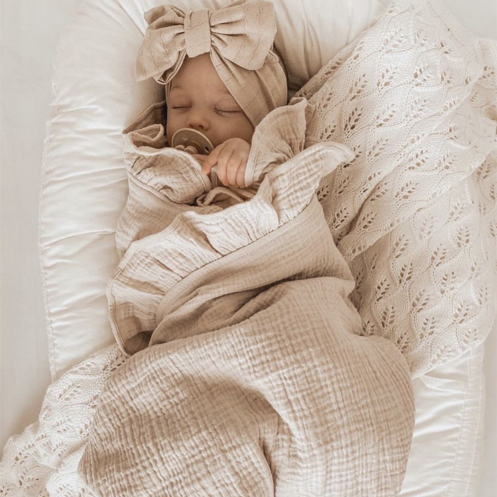 Muslin Cotton Bedspread - インフリルモスリンベビーおくるみブランケット新生児寝具オーガニックベビーアクセサリー新生児受信ブランケット綿
