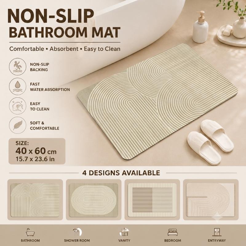 Quick Dry Diatomite Bath Mat - 珪藻土バスマット 速乾 吸水性 ベージュ ストライプ柄 滑り止め加工