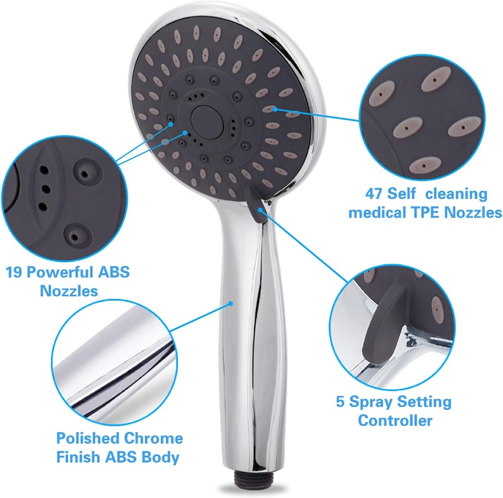 5段階設定の高圧ハンドヘルドシャワーヘッド、59インチのステ - High Pressure Shower Head Handheld のレビューと価格