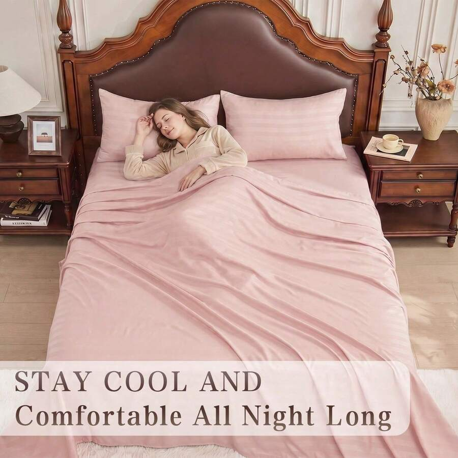 ストライプ柄クーリングシーツセット キングサイズ - フィッ - Fitted Bed Sheets Deep Pocket のレビューと価格
