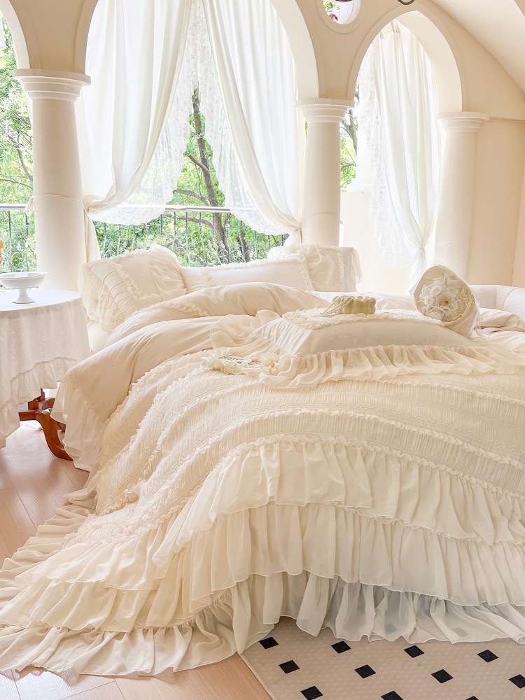 フランス王女様風100％コットン寝具セット - レース装飾掛 - Aesthetic Floral Duvet Cover のレビューと価格