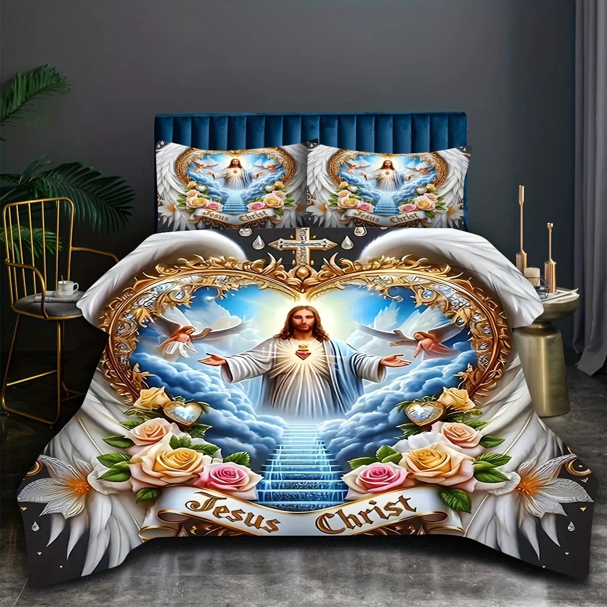 聖なる献身の翼 クロスフラワー エンジェル イエス 天への扉 - Duvet Cover Sets With Zipper のレビューと価格