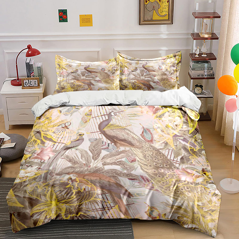 ヴィンテージ孔雀鳥かご寝具セット、レトロな花柄植物プリント布 - Aesthetic Floral Duvet Cover のレビューと価格