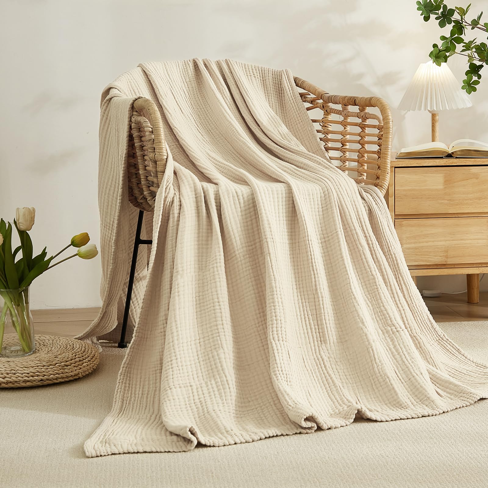 綿100%のベッド用ブランケット、柔らかいモスリンベッドブラ - Muslin Cotton Bedspread のレビューと価格
