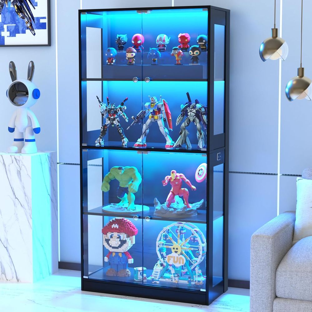 65ガラス扉ディスプレイキャビネット、センサー照明付き4段キ - Storage & Organization のレビューと価格