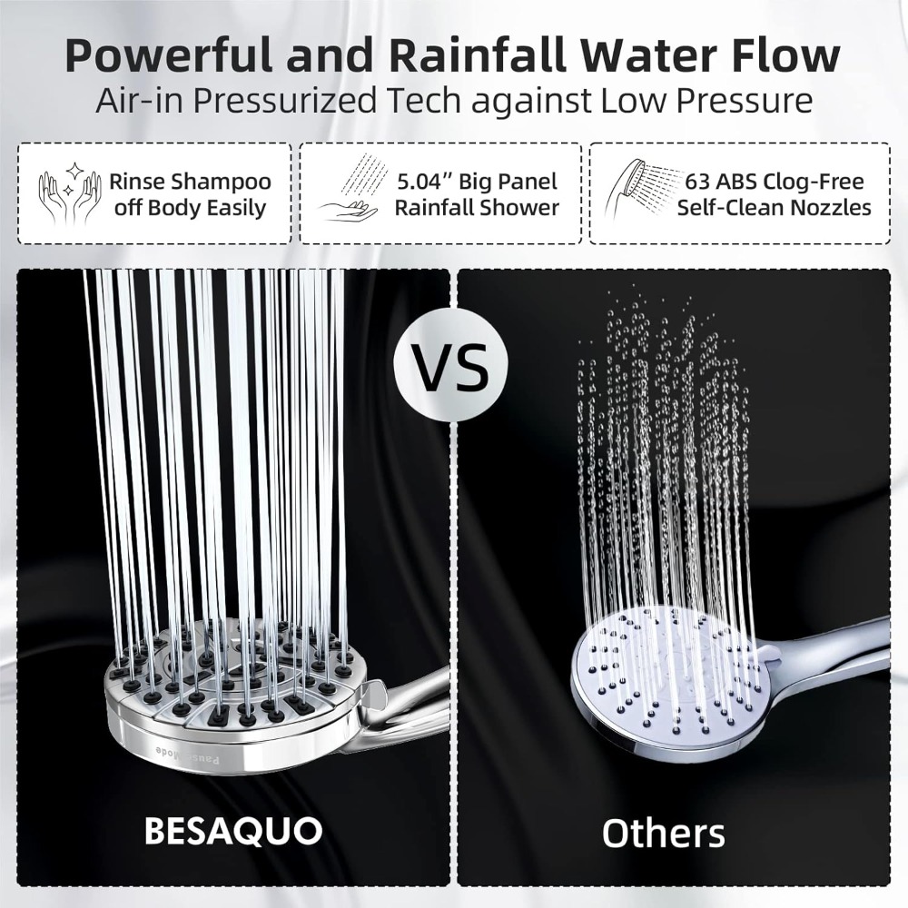 10機能搭載のハンドヘルド式高圧シャワーヘッド、一時停止＆パ - High Pressure Shower Head Handheld のレビューと価格