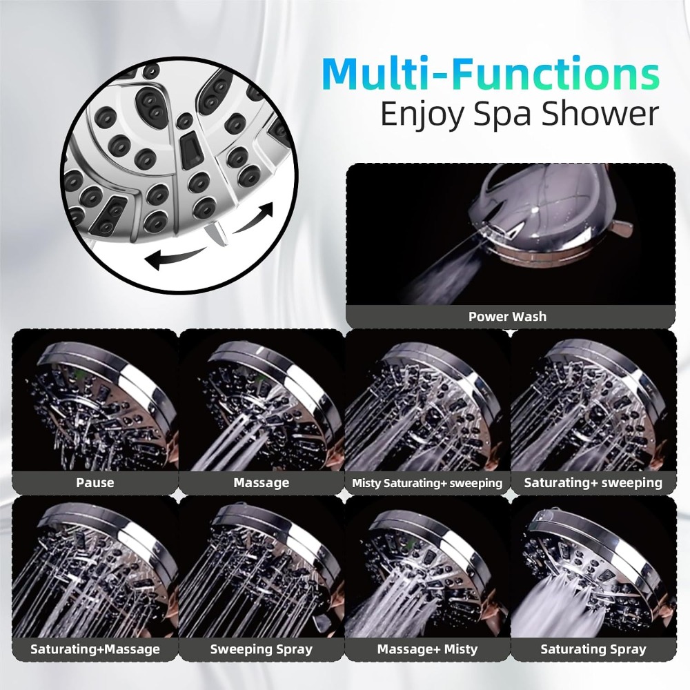10機能搭載のハンドヘルド式高圧シャワーヘッド、一時停止＆パ - High Pressure Shower Head Handheld のレビューと価格