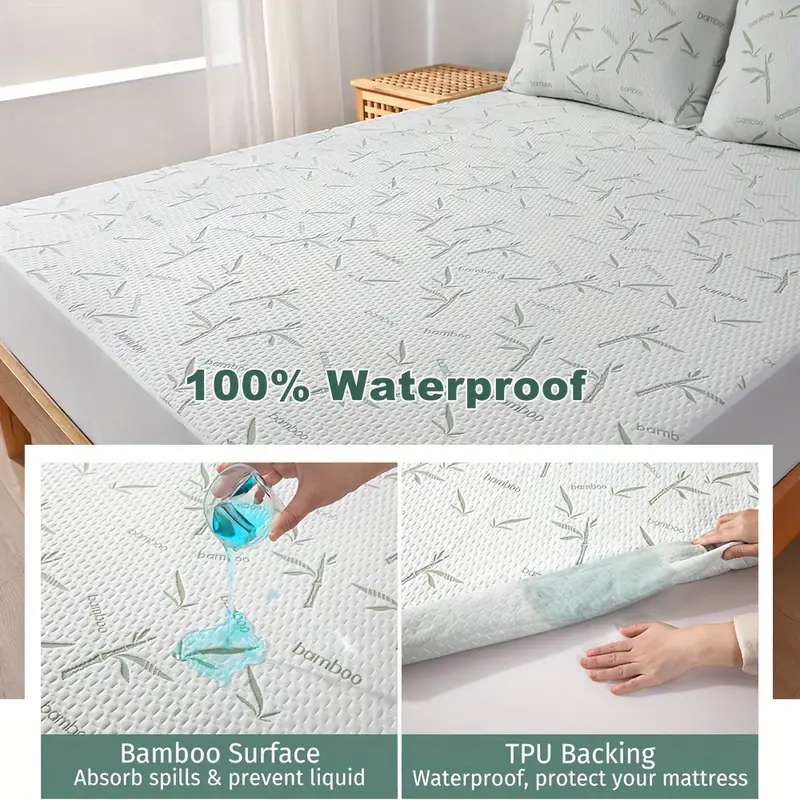 1pc 竹マットレスプロテクター、通気性と冷却マットレスカバ - Waterproof Mattress Protector Breathable のレビューと価格