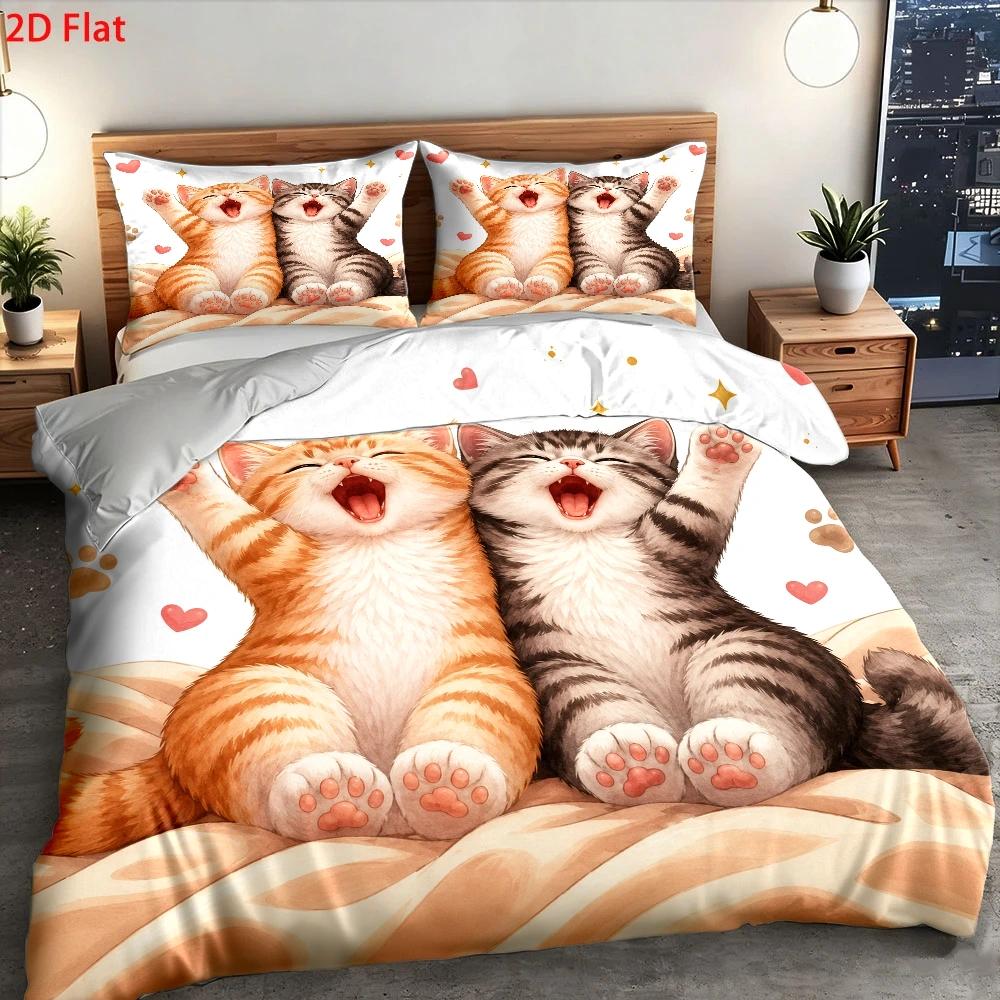 3ピースのかわいい猫柄布団カバーセット、3ピース寝具セット（ - Duvet Cover Sets With Zipper のレビューと価格