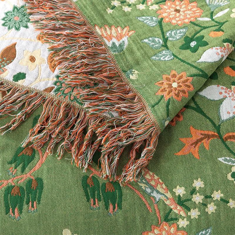 純綿ブランケット モスリン織りタッセル付きスローケット ダブ - Muslin Cotton Bedspread のレビューと価格