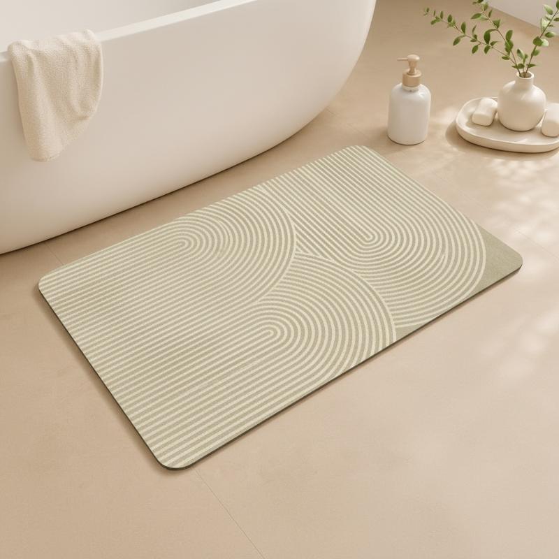 ベージュのストライプ柄珪藻土バスマット、速乾吸水、滑り止め加 - Quick Dry Diatomite Bath Mat のレビューと価格