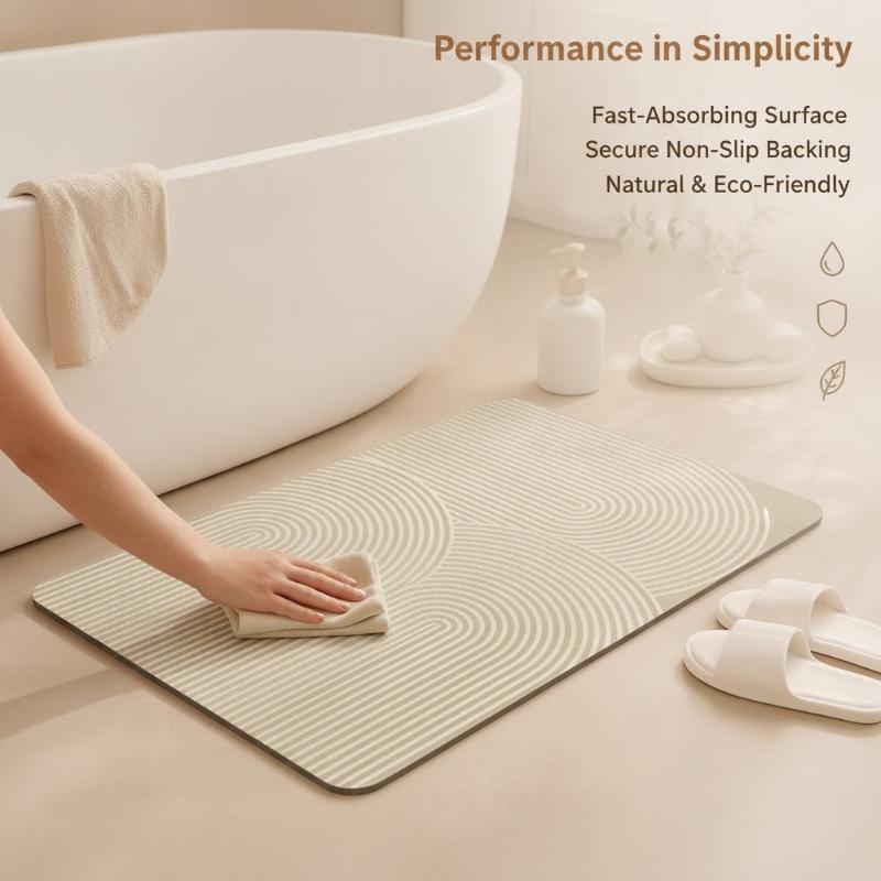 ベージュのストライプ柄珪藻土バスマット、速乾吸水、滑り止め加 - Quick Dry Diatomite Bath Mat のレビューと価格