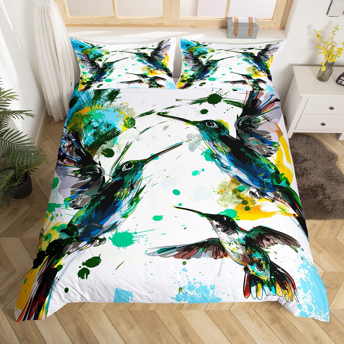 ハミングバード寝具セット高級花鳥布団カバー水彩自然花風景掛け - Aesthetic Floral Duvet Cover のレビューと価格