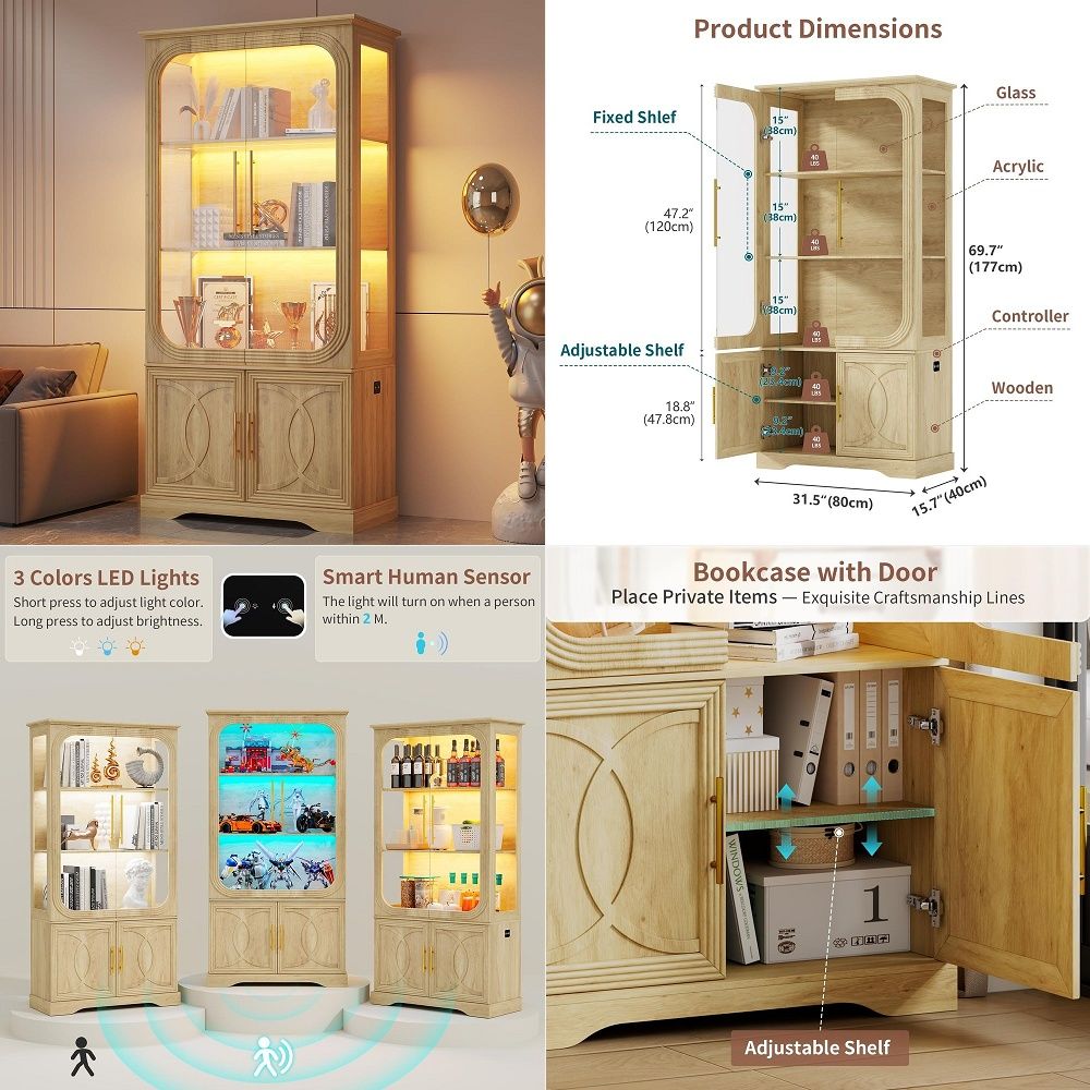 ガラス扉と収納棚付きディスプレイキャビネット、モダンなコレク - Storage & Organization のレビューと価格