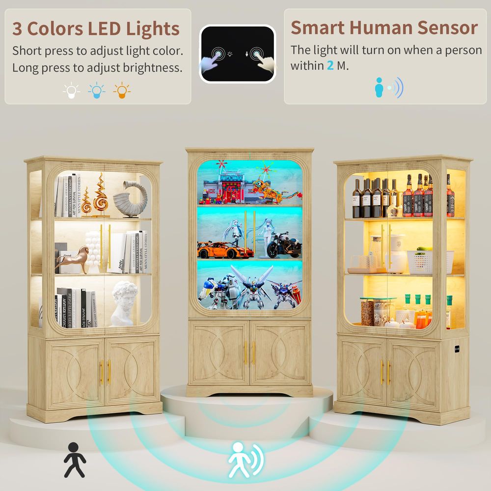 ガラス扉と収納棚付きディスプレイキャビネット、モダンなコレク - Storage & Organization のレビューと価格
