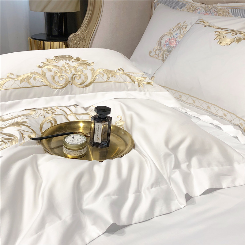 ラージベッドシーツセット,白,エジプト綿,金の刺embroi - Fitted Bed Sheets Deep Pocket のレビューと価格