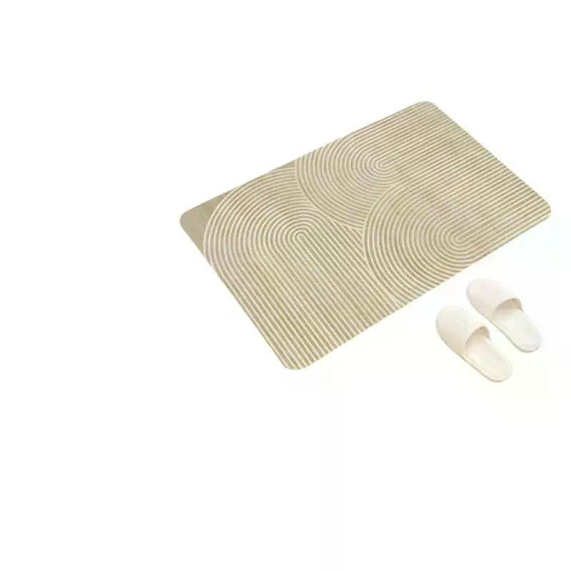 ベージュのストライプ柄珪藻土バスマット、速乾吸水、滑り止め加 - Quick Dry Diatomite Bath Mat のレビューと価格