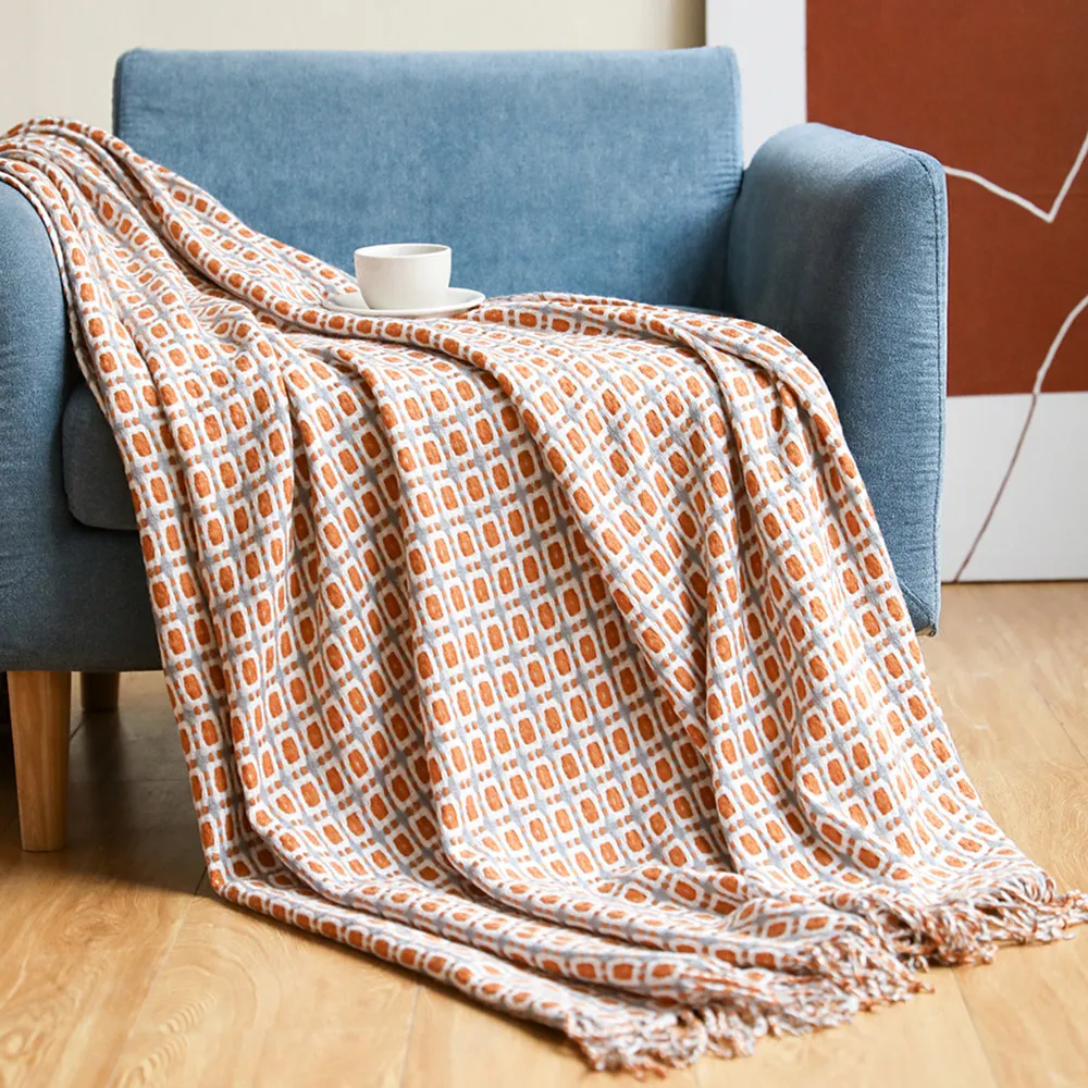 幾何学模様のジャカード織りスローケット、ボヘミアンチェック柄 - Boho Throw Blanket Fringe のレビューと価格