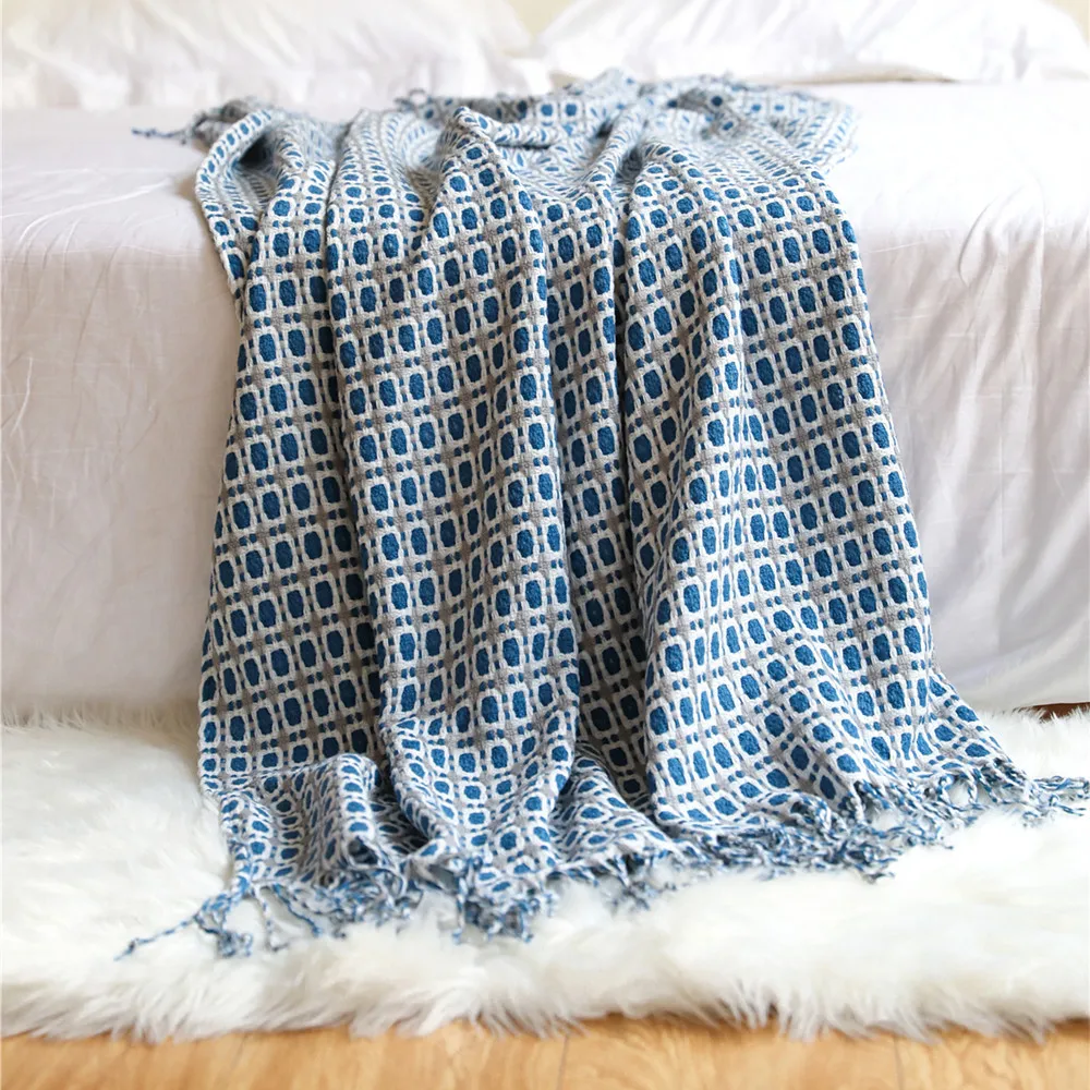 幾何学模様のジャカード織りスローケット、ボヘミアンチェック柄 - Boho Throw Blanket Fringe のレビューと価格