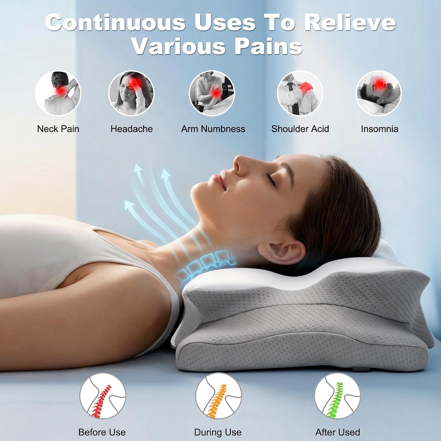 頸椎用ネックピロー（痛み緩和用）、人間工学に基づいたメモリー - Memory Foam Orthopedic Pillow Neck Pain のレビューと価格