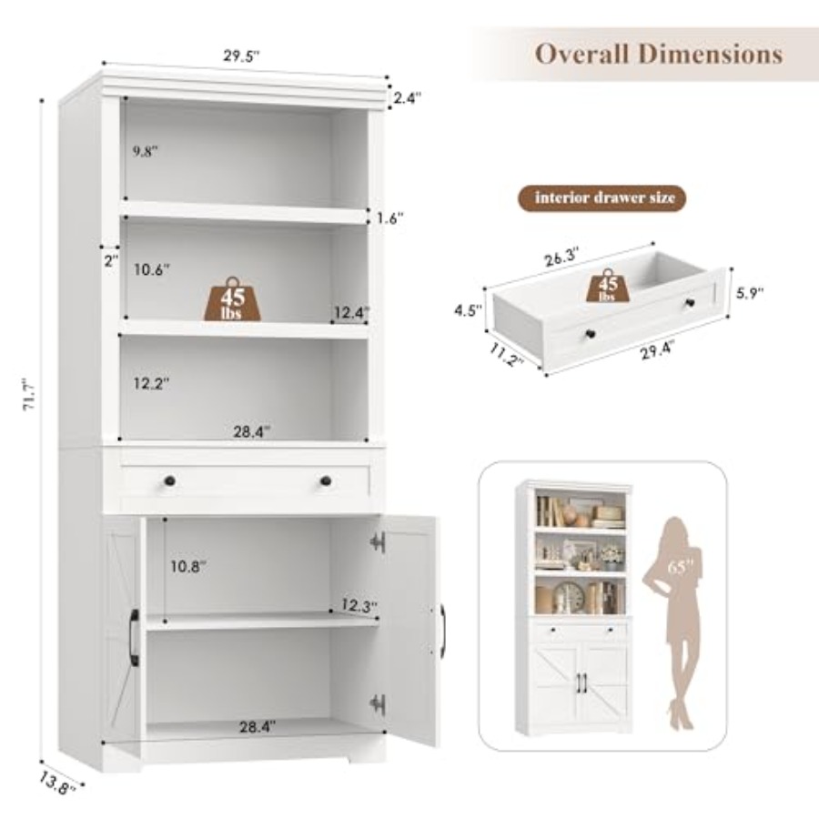リビングルーム用72H収納付き本棚、エスプレッソブラウンのエ - Storage & Organization のレビューと価格