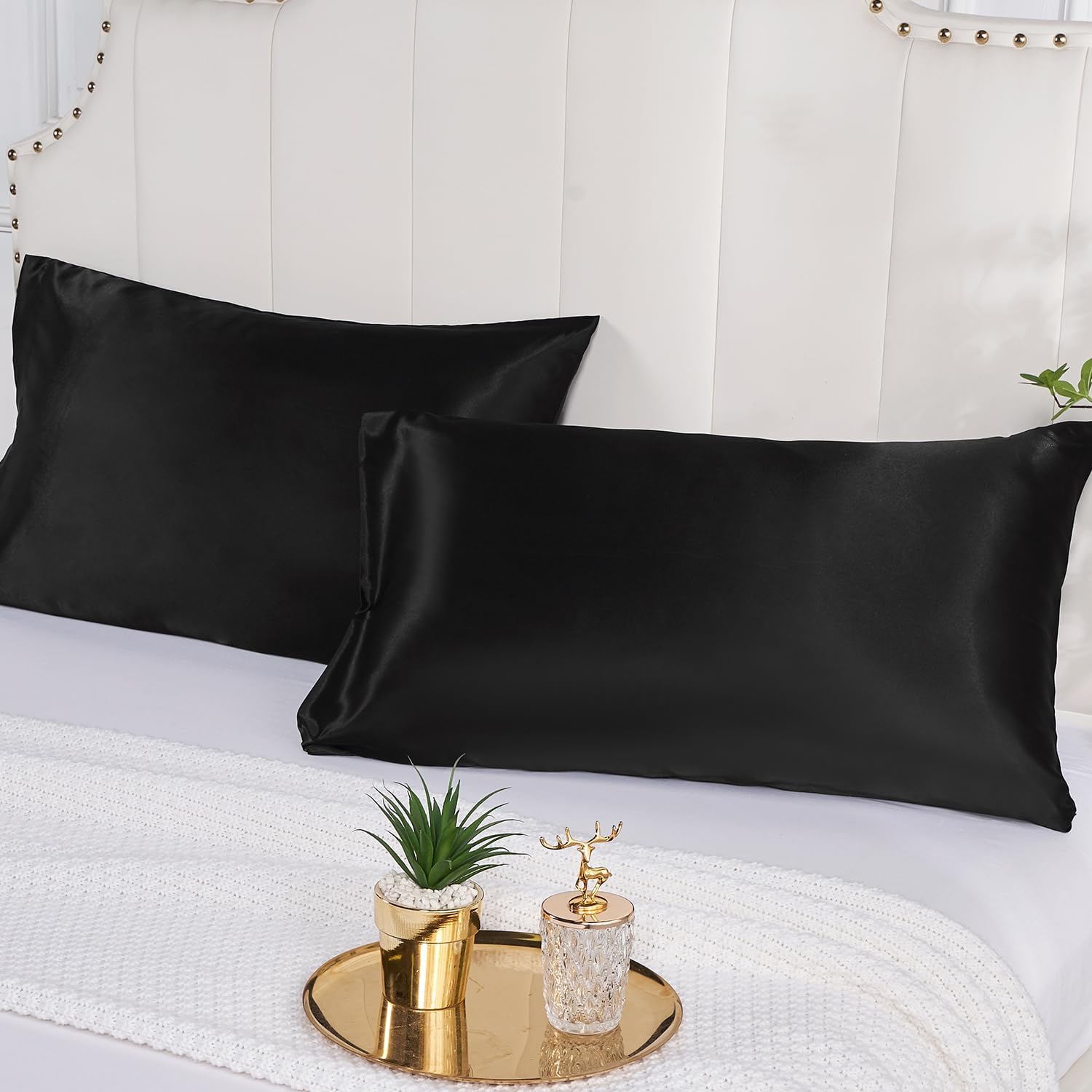 髪と肌用のサテン枕カバー2枚パック、シルクサテン枕カバー、ク - Satin Silk Pillowcase Hair Skin のレビューと価格