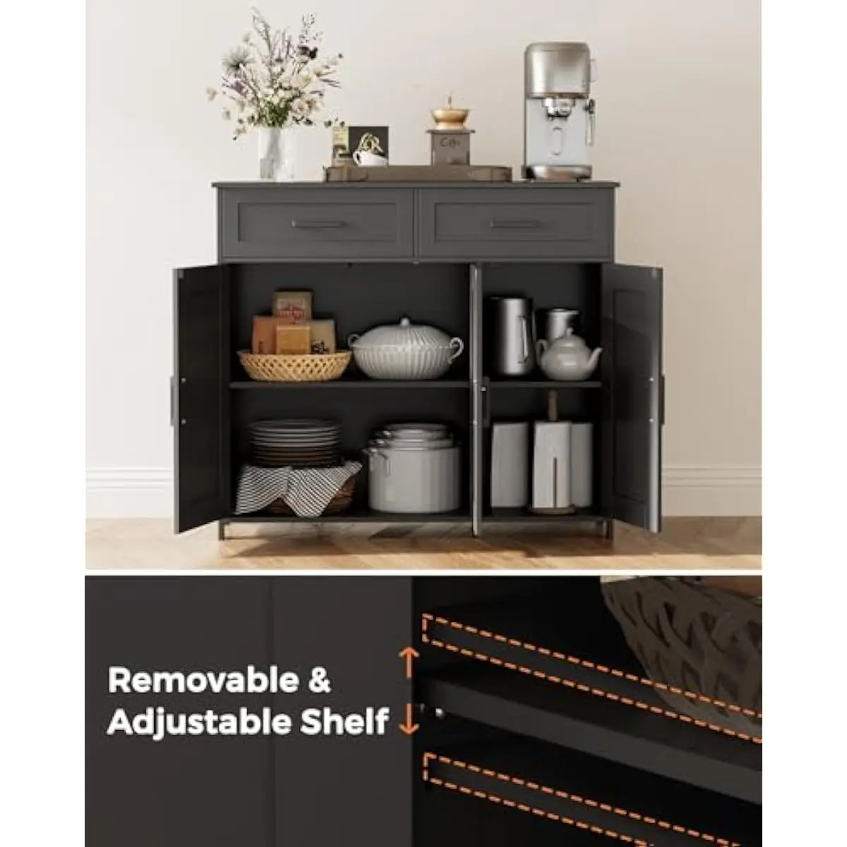 引き出し付きコーヒーバー収納キャビネット、キッチンビュッフェ - Storage & Organization のレビューと価格